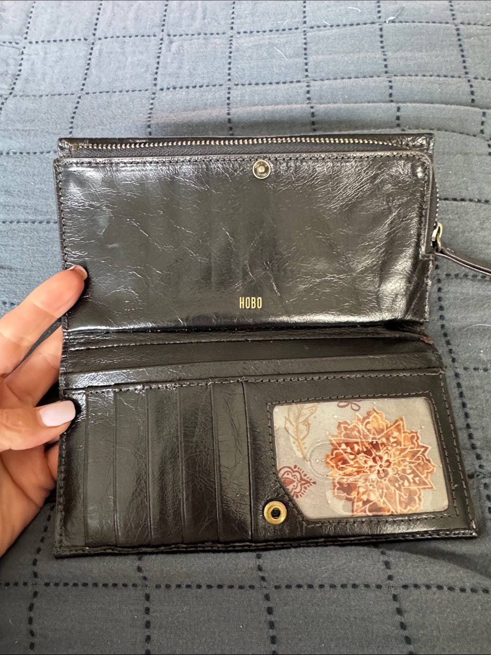 HOBO Black Leather Zip Wallet with ID Window